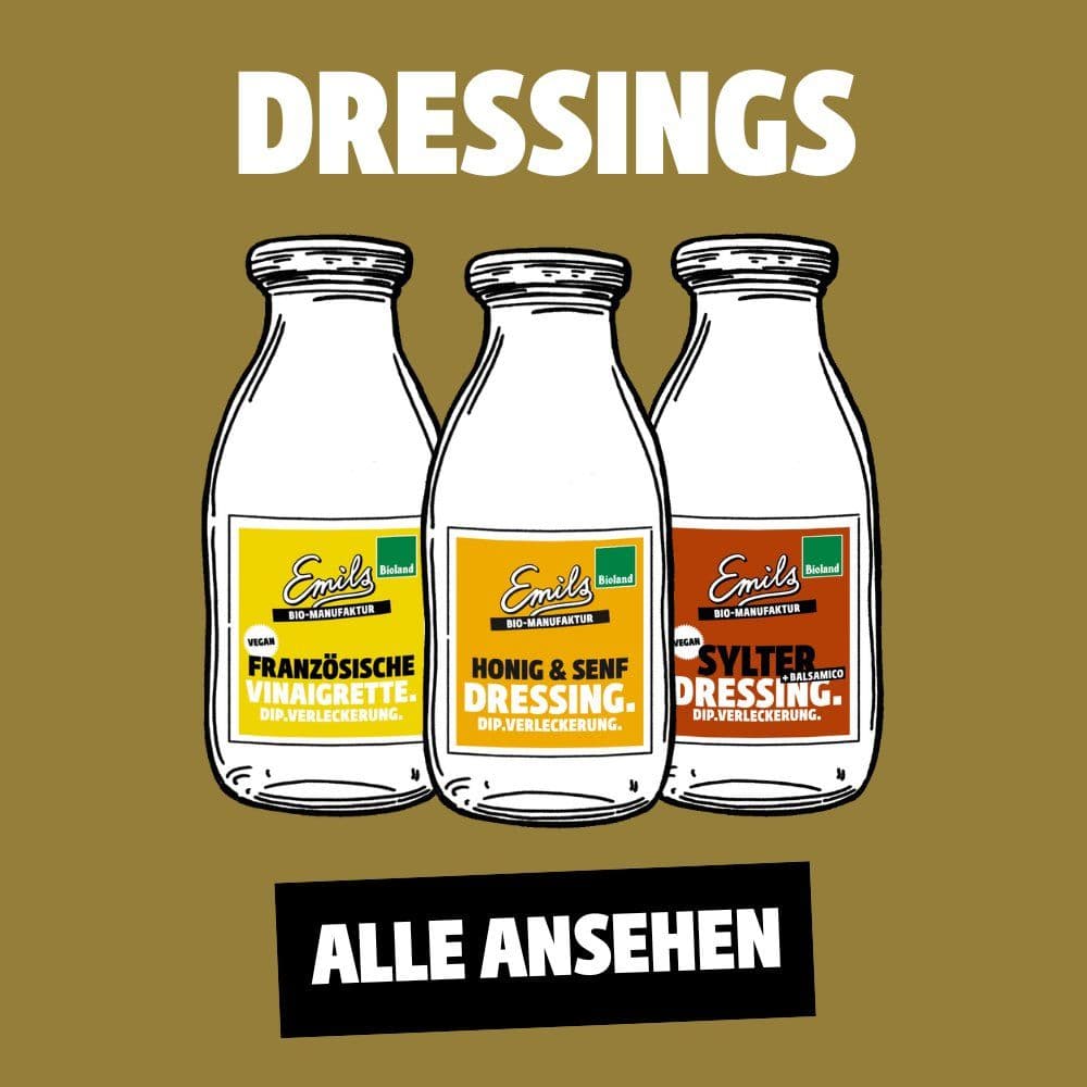 Emils Dressings, verschiedene Sorten: Französische Vinaigrette, Honig & Senf Dressing, Sylter Dressing